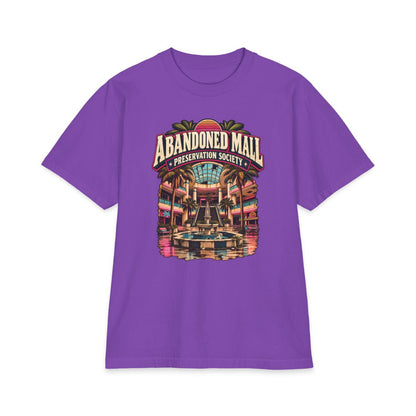 Purple Shaka Wear heavyweight T-shirt with Abandoned Mall Preservation Society artwork.