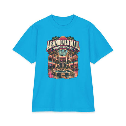 Turquoise Shaka Wear heavyweight T-shirt with Abandoned Mall Preservation Society artwork.
